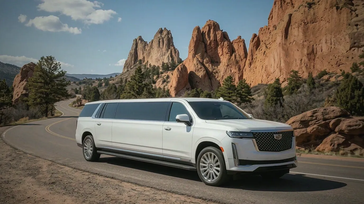 Morrison white Cadillac Escalade 20 passenger stretch limo